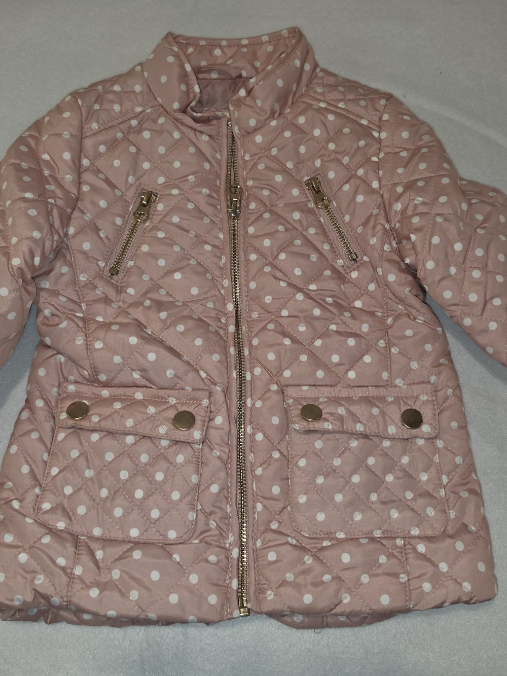 C&C California Pink Polka Dot Quilted Puffer Jacket with Gold Hardware